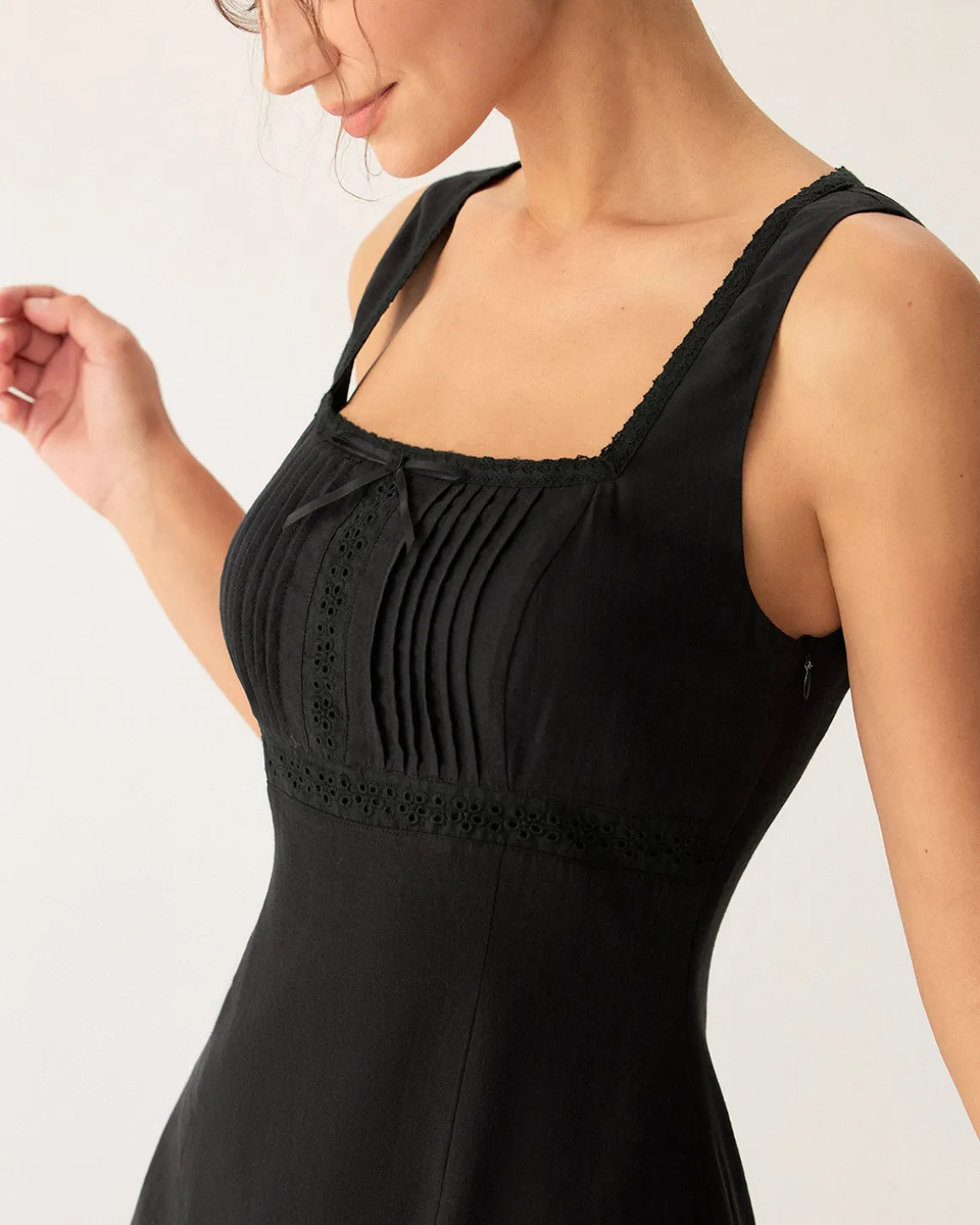 Black Square Neck Ruched Slip Midi Dress