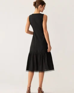 Black Square Neck Ruched Slip Midi Dress