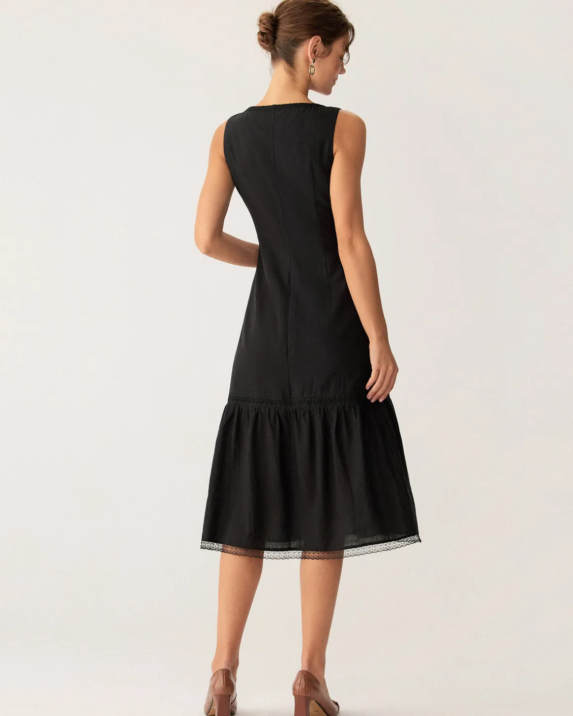 Black Square Neck Ruched Slip Midi Dress