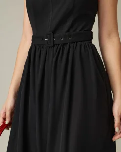 Black Square Neck Ruched Slip Midi Dress