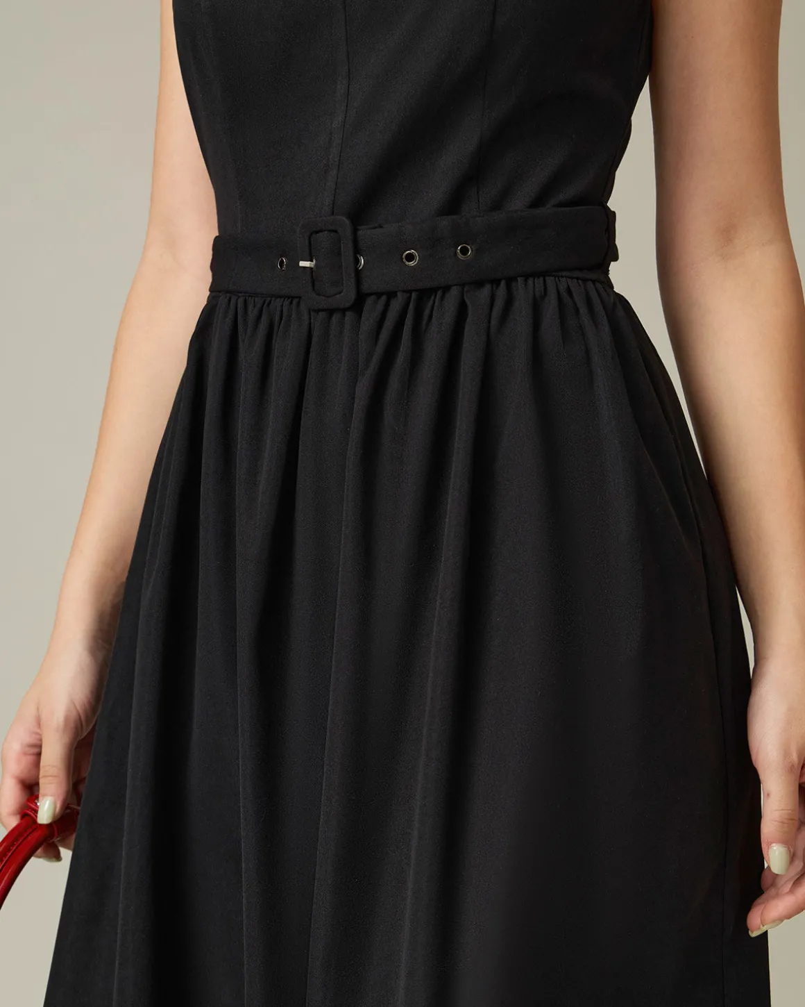 Black Square Neck Ruched Slip Midi Dress