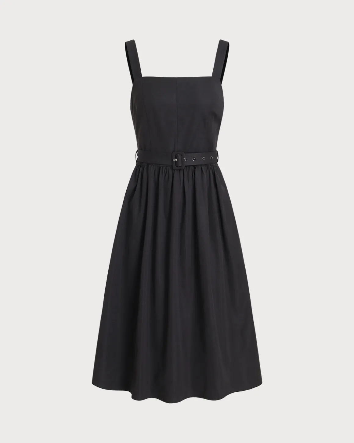 Black Square Neck Ruched Slip Midi Dress