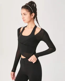 Black Surplice Long Sleeve Cover-up - Light Support