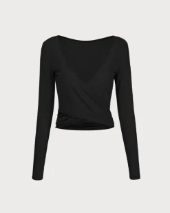 Black Surplice Long Sleeve Cover-up - Light Support