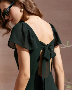 Black Sweetheart Neck Chiffon Maxi Dress
