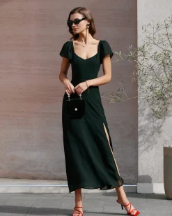 Black Sweetheart Neck Chiffon Maxi Dress