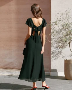 Black Sweetheart Neck Chiffon Maxi Dress