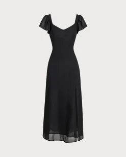 Black Sweetheart Neck Chiffon Maxi Dress