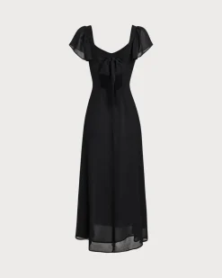 Black Sweetheart Neck Chiffon Maxi Dress