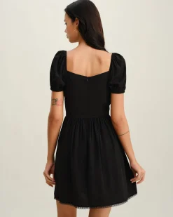 Black Sweetheart Neck Puffed Sleeve Mini Dress
