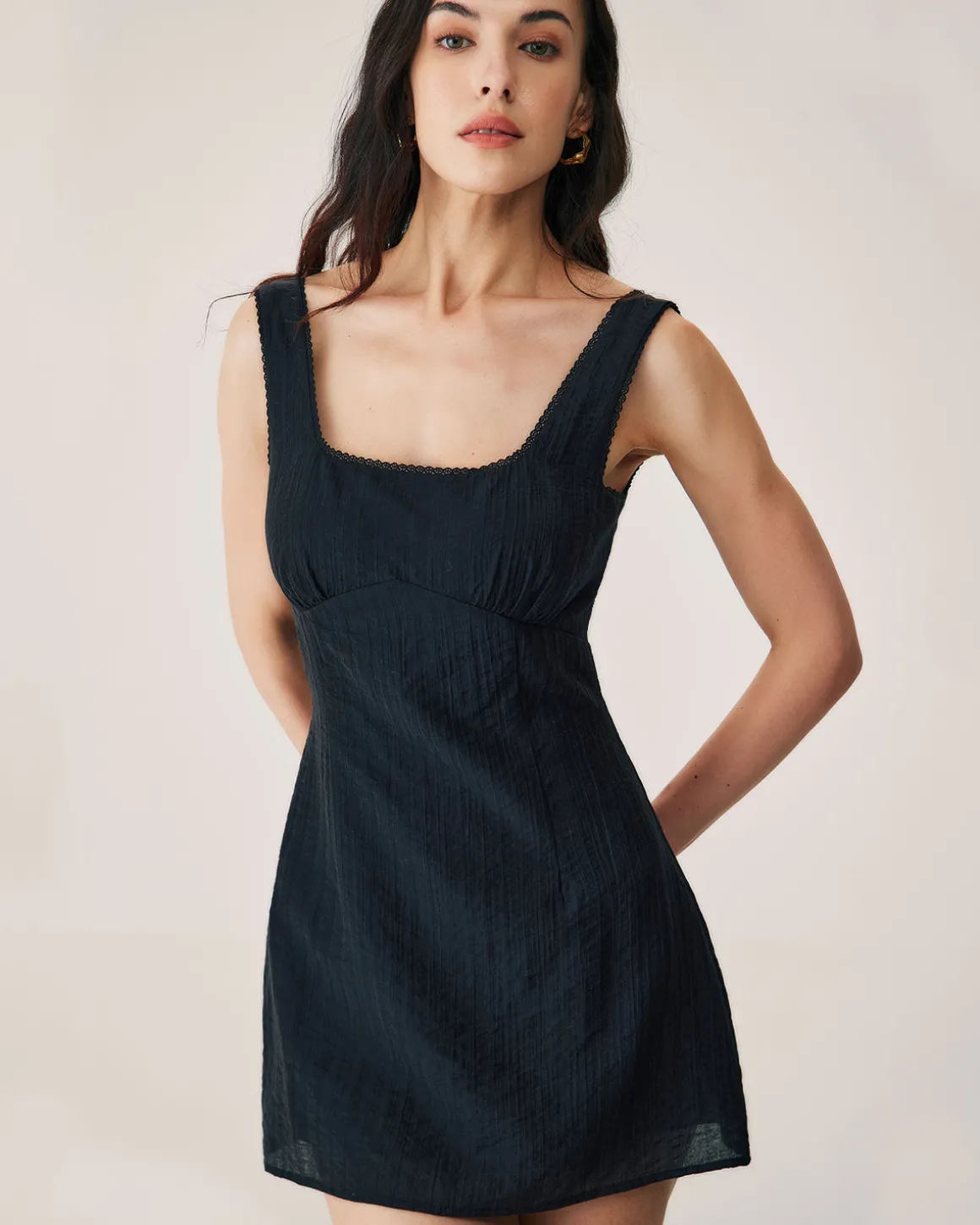 Black Textured Slip Mini Dress
