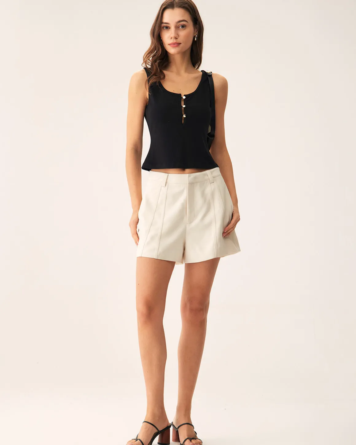 Black U-Neck Button Knit Tank Top