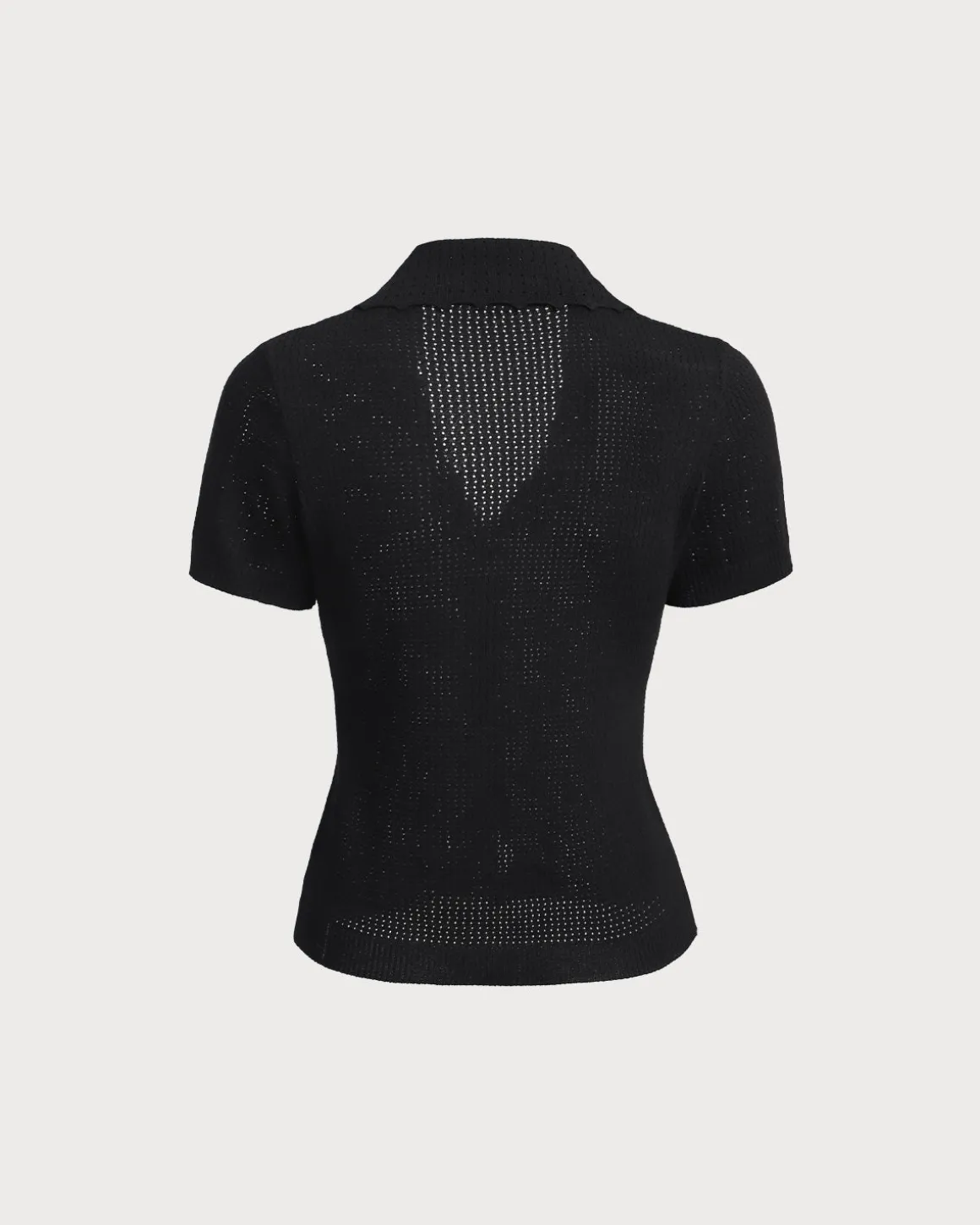 Black V Neck Button Pointelle Knit Tee