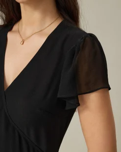 Black V Neck Chiffon Mini Dress