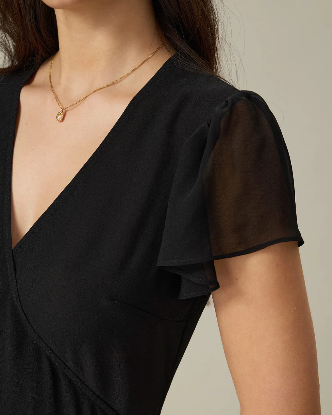 Black V Neck Chiffon Mini Dress