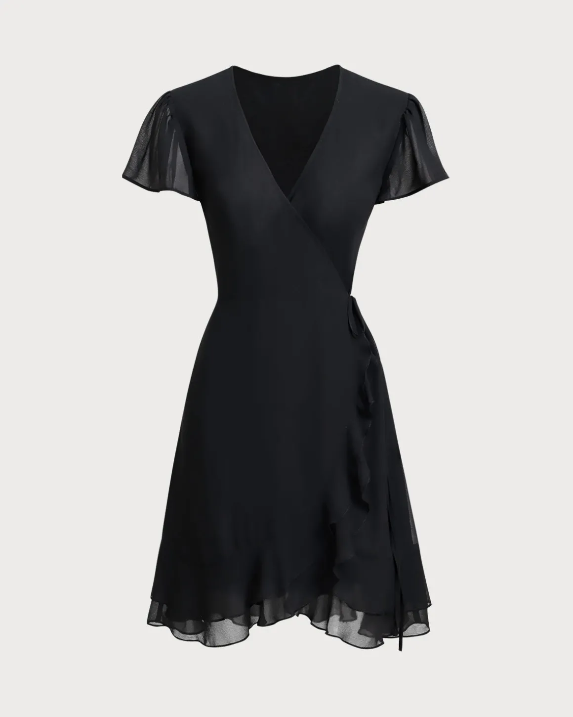 Black V Neck Chiffon Mini Dress