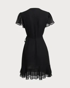 Black V Neck Chiffon Mini Dress