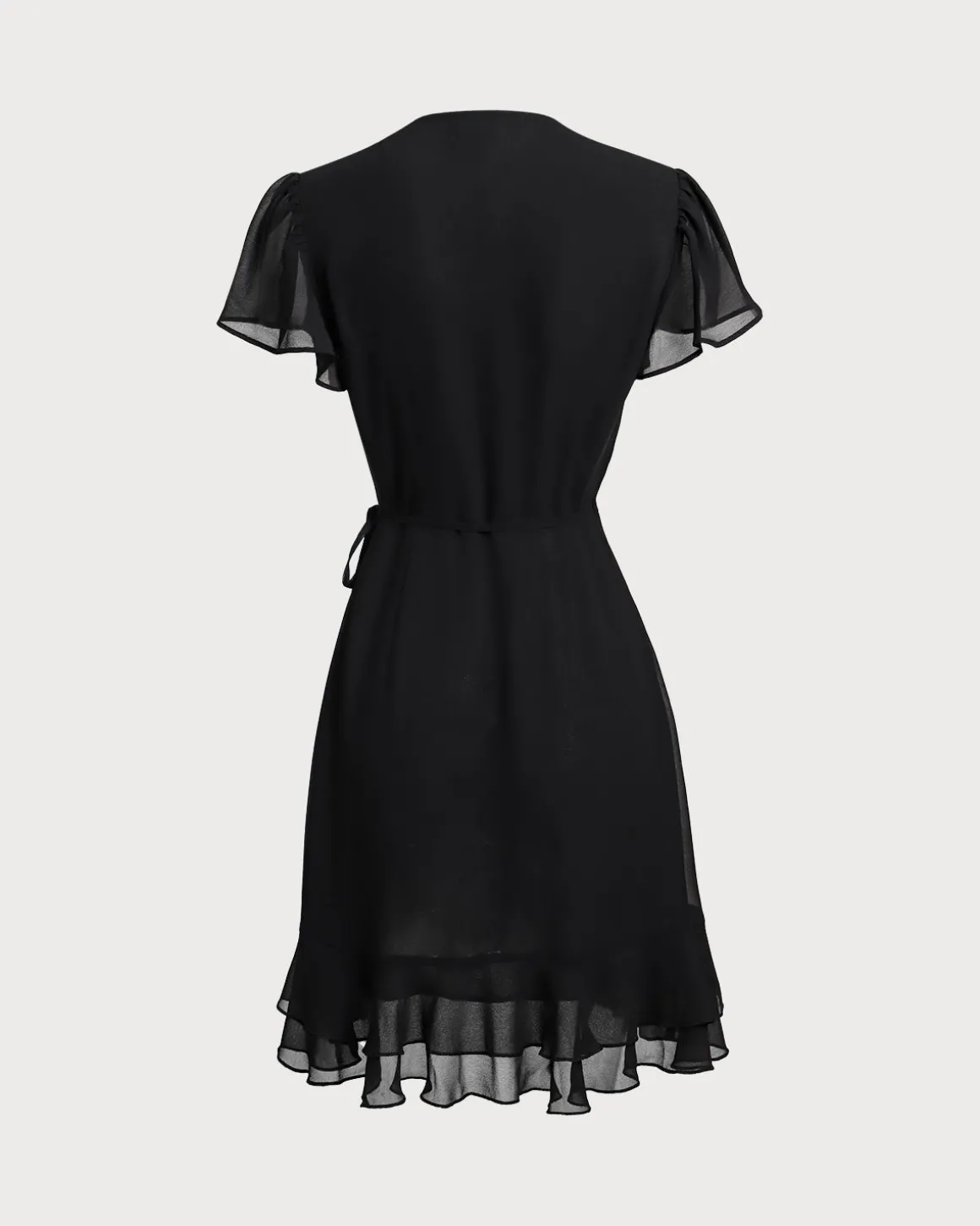 Black V Neck Chiffon Mini Dress