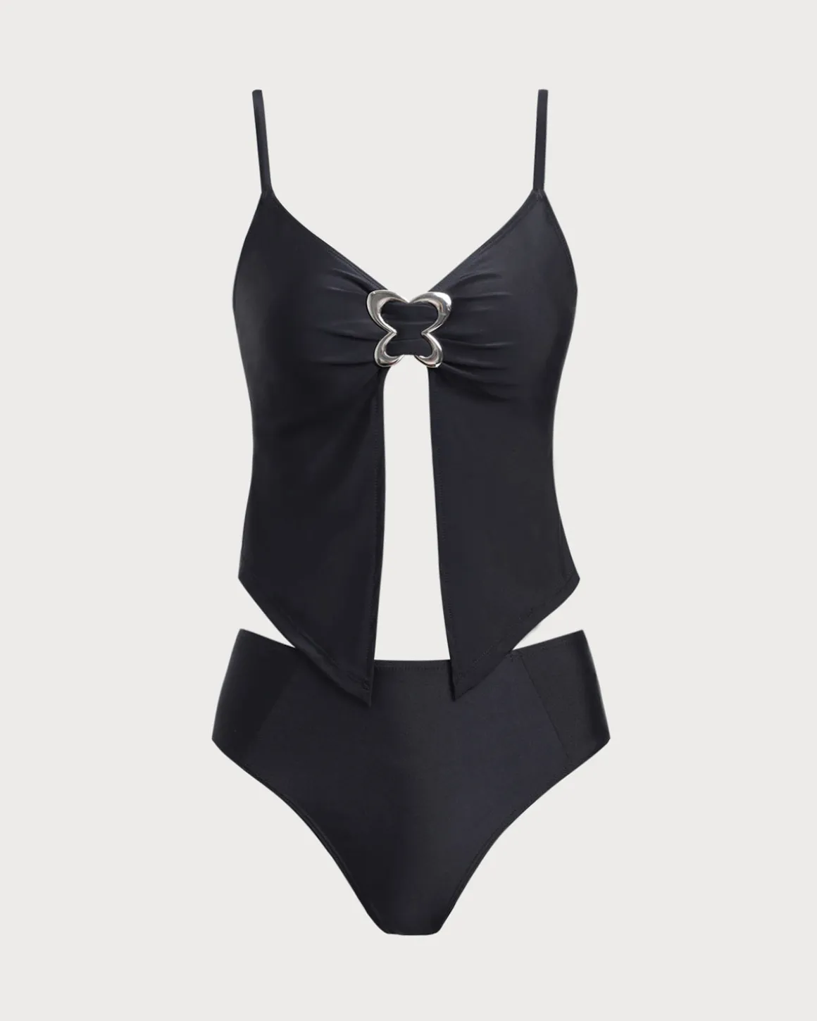 Black V Neck O-Ring Tankini Swimsuit