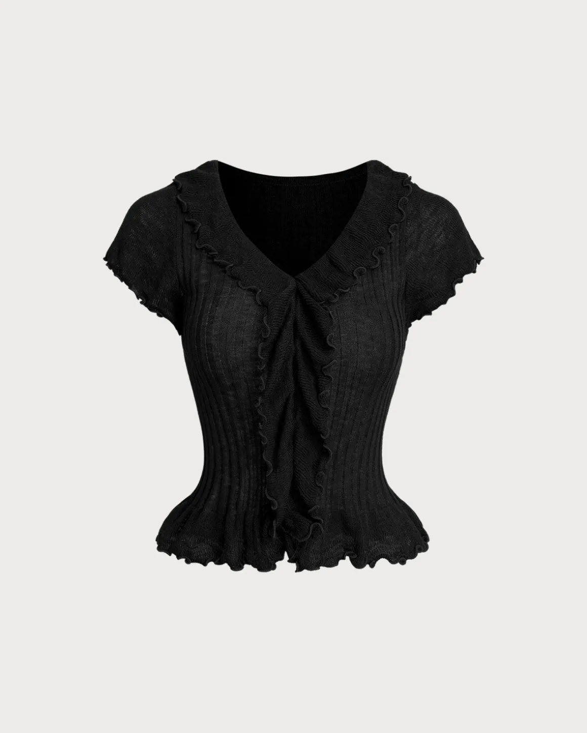 Black V Neck Ruffle Cardigan