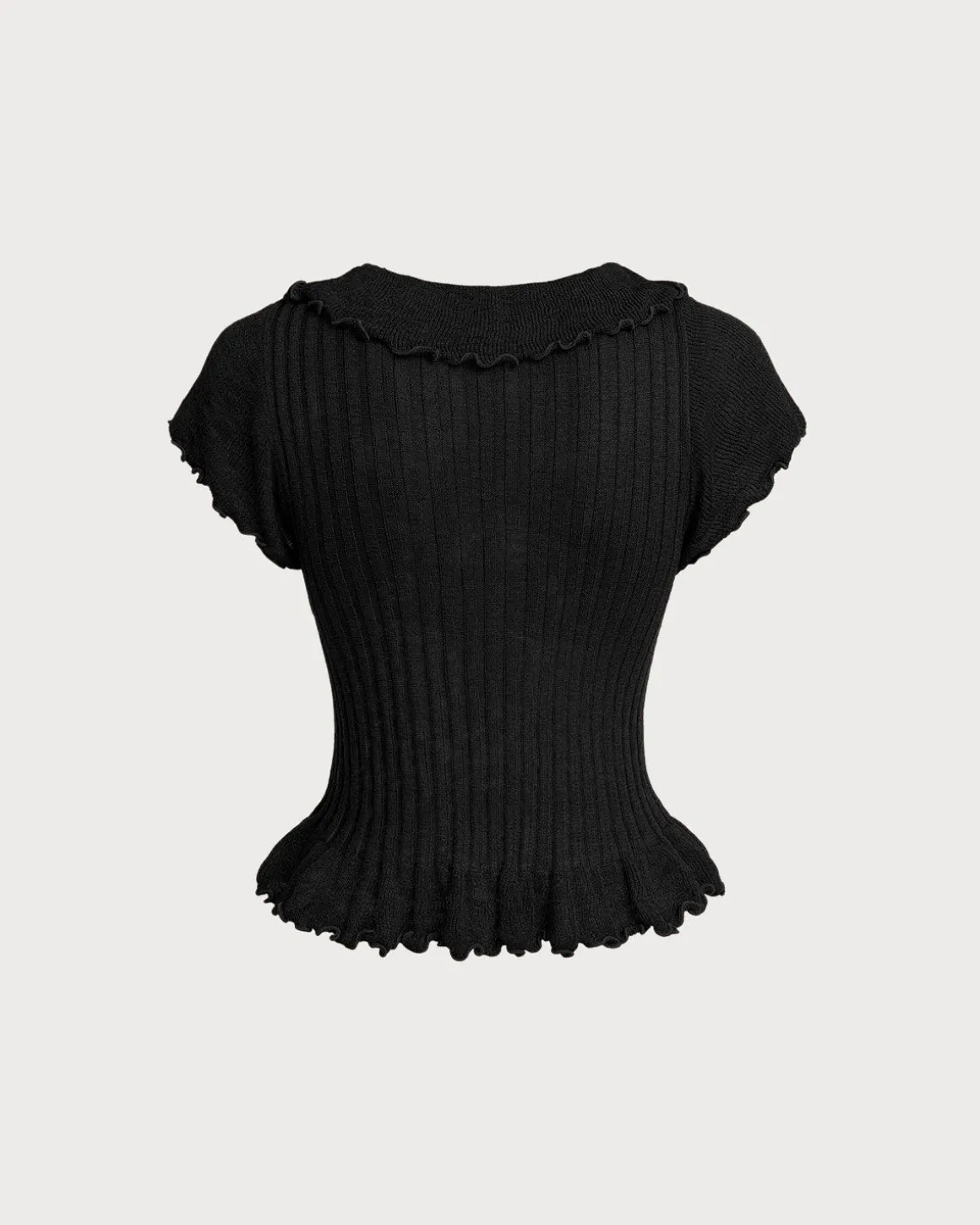 Black V Neck Ruffle Cardigan