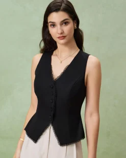 Black V-Neck Single Breasted Vest