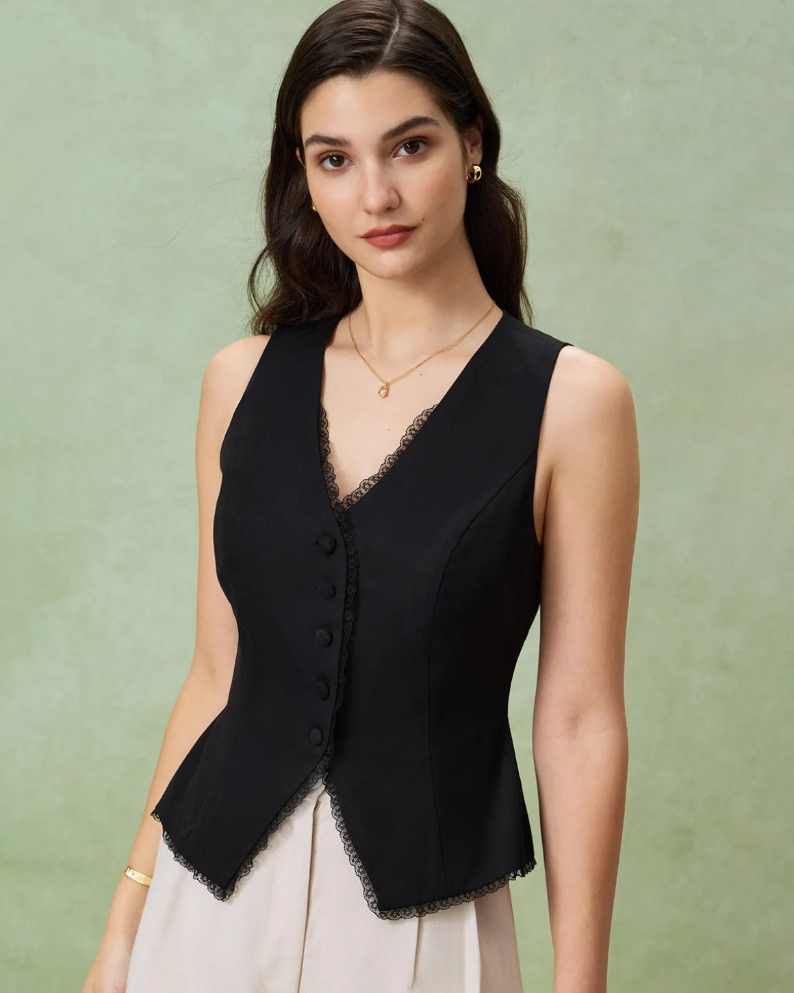 Black V-Neck Single Breasted Vest