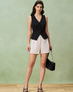 Black V-Neck Single Breasted Vest