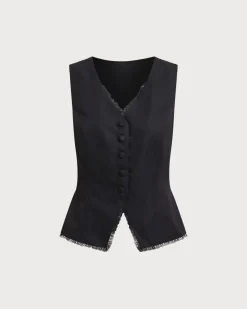 Black V-Neck Single Breasted Vest