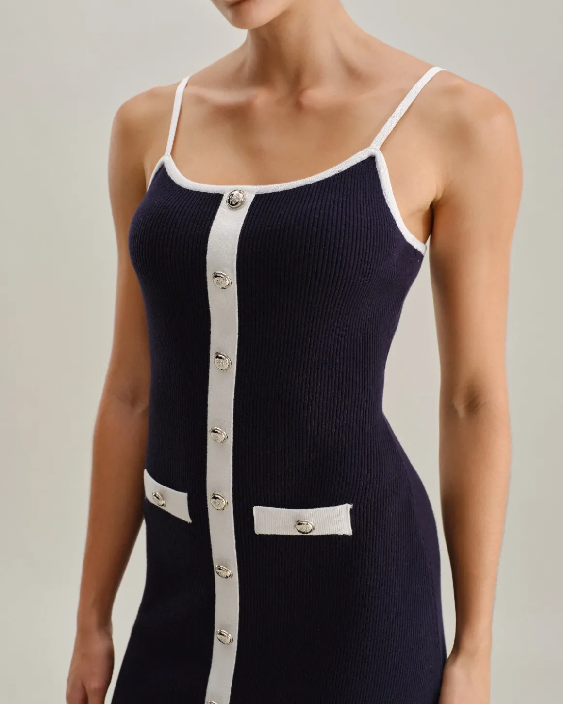 Blue Backless Sleeveless Pocket Knitted Mini Dress