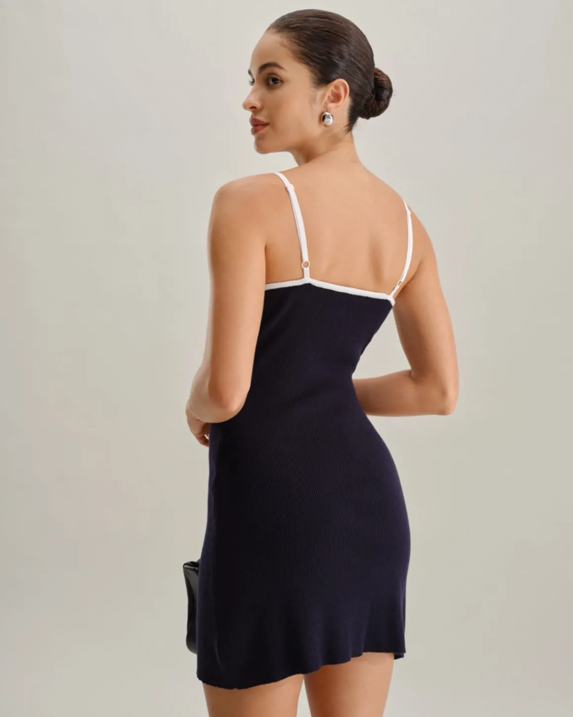 Blue Backless Sleeveless Pocket Knitted Mini Dress
