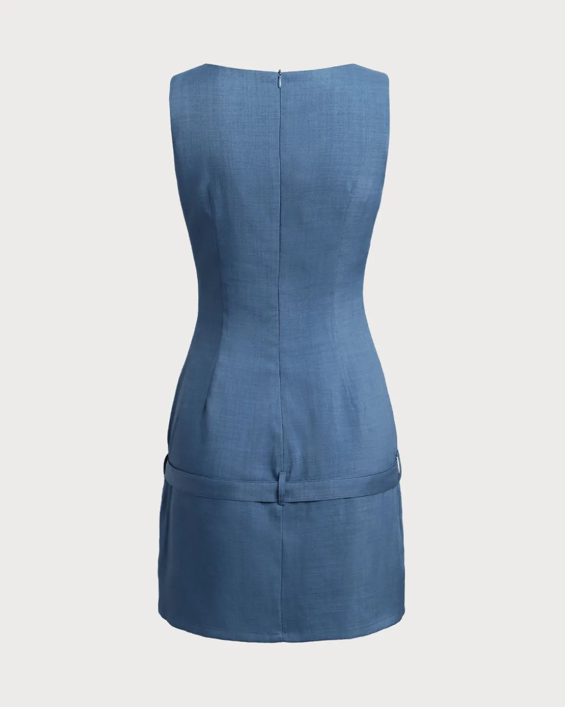 Blue Boat Neck Belted Mini Dress