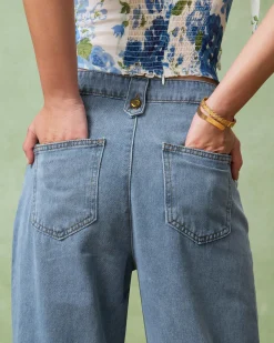 Blue Button Flared Jeans