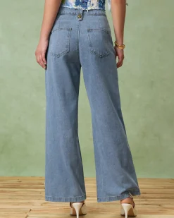 Blue Button Flared Jeans