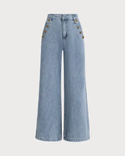 Blue Button Flared Jeans