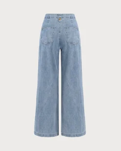 Blue Button Flared Jeans