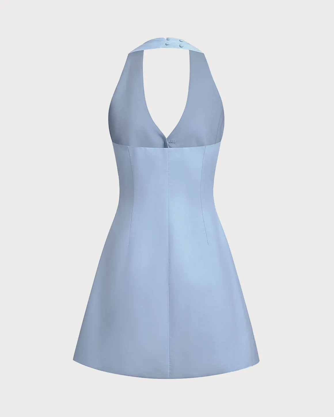 Blue Button Pocket Halter Mini Dress