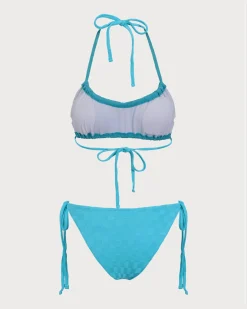 Blue Checkered Ruched Bikini Set