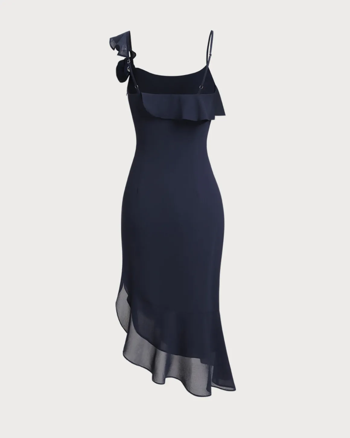 Blue Chiffon Ruffle Slip Midi Dress