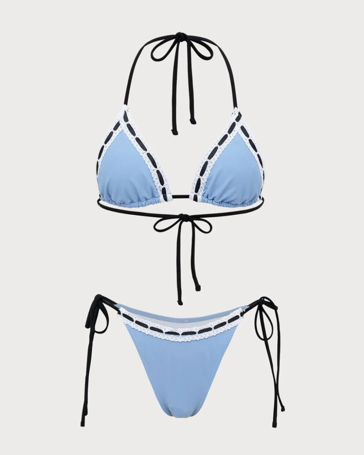 Blue Contrast Lace Bikini Set