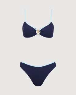 Blue Contrasting Textured Bikini Set