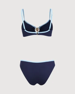 Blue Contrasting Textured Bikini Set