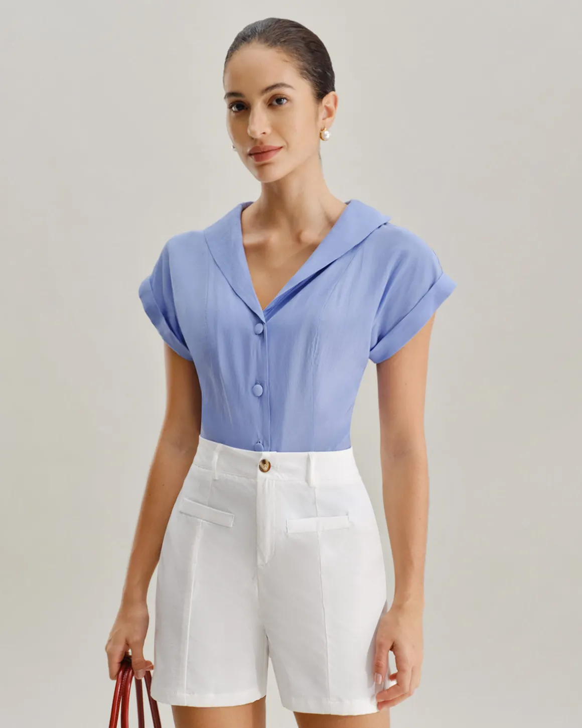 Blue Cowl Sleeve Button Shirt