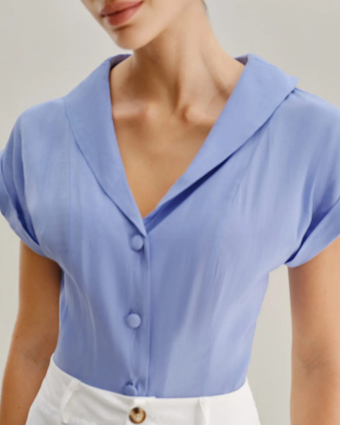Blue Cowl Sleeve Button Shirt