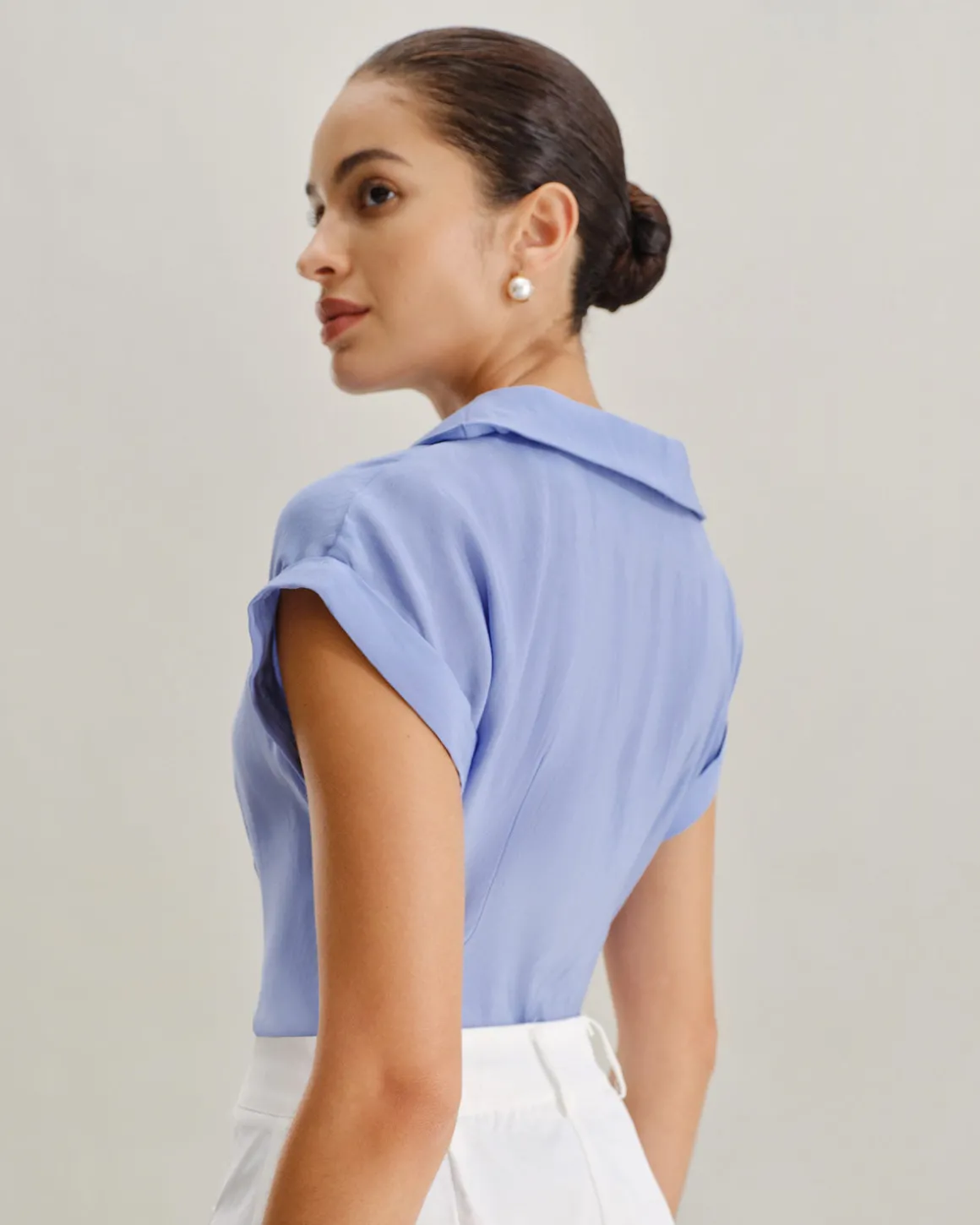 Blue Cowl Sleeve Button Shirt