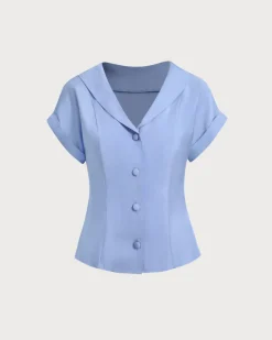 Blue Cowl Sleeve Button Shirt