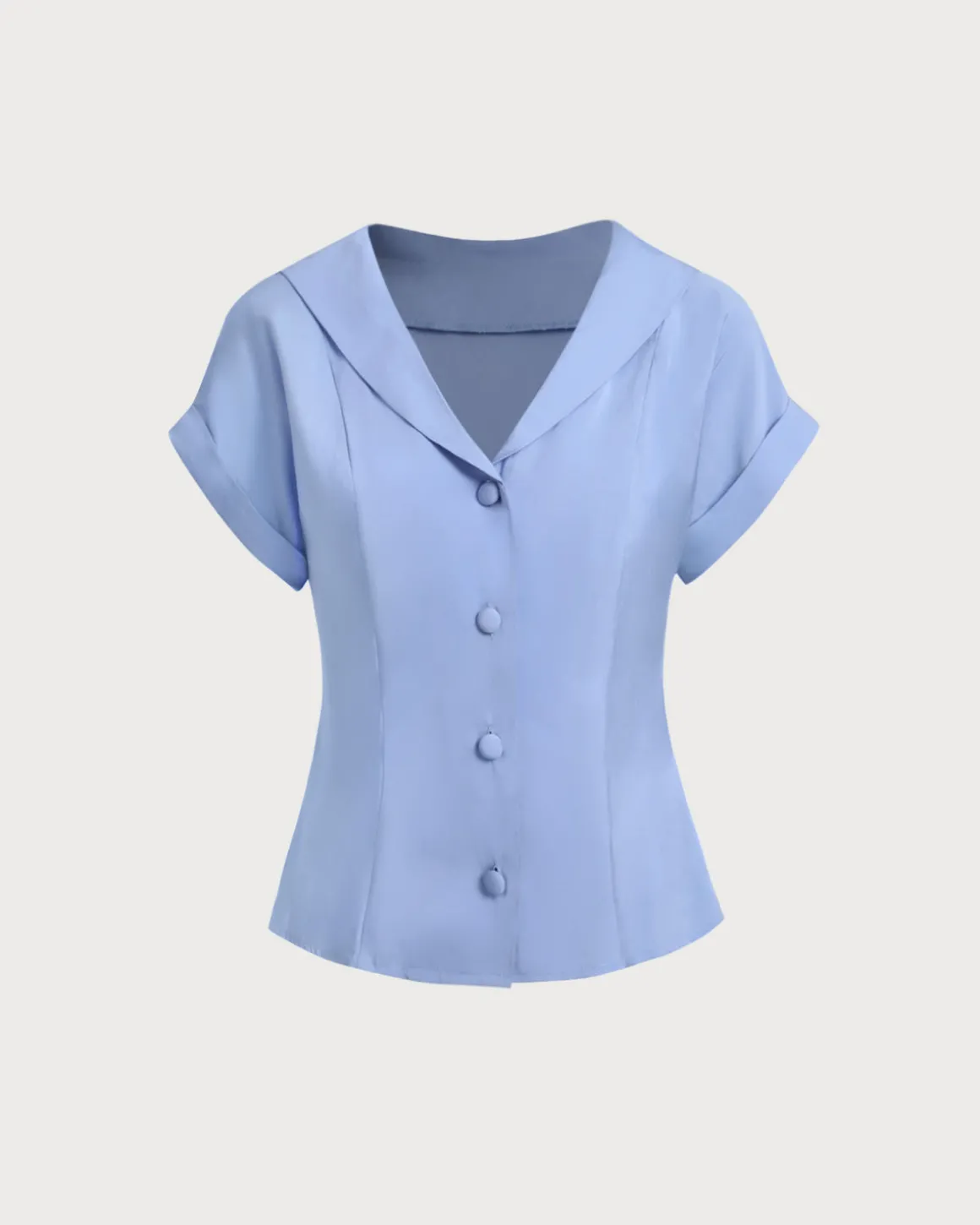 Blue Cowl Sleeve Button Shirt