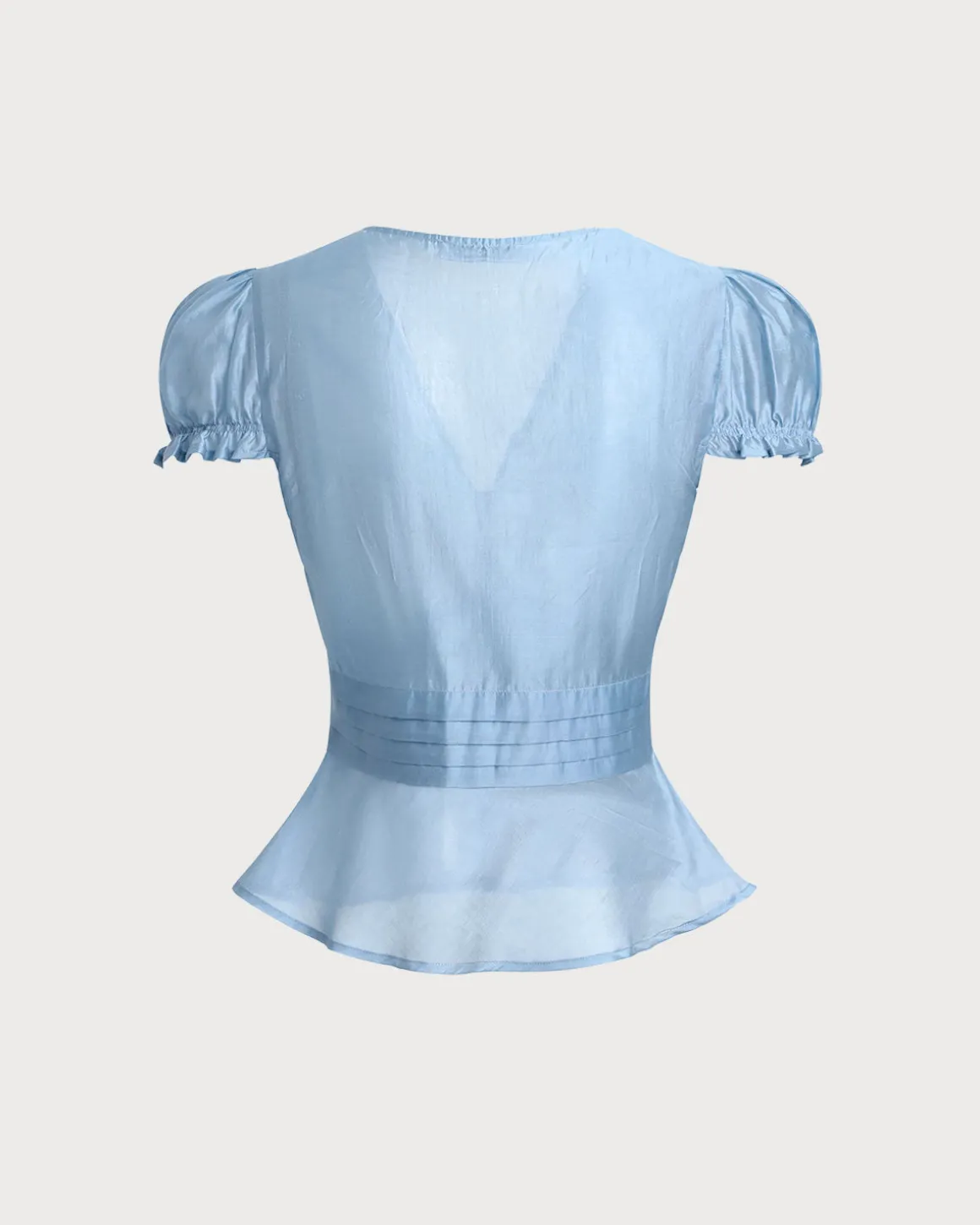 Blue Deep V Neck Short Sleeve Blouse