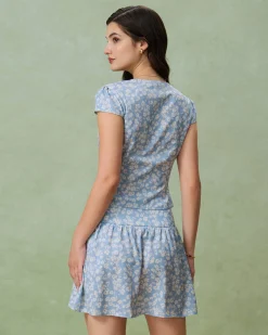 Blue Floral A-Line Mini Skirt