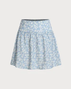 Blue Floral A-Line Mini Skirt